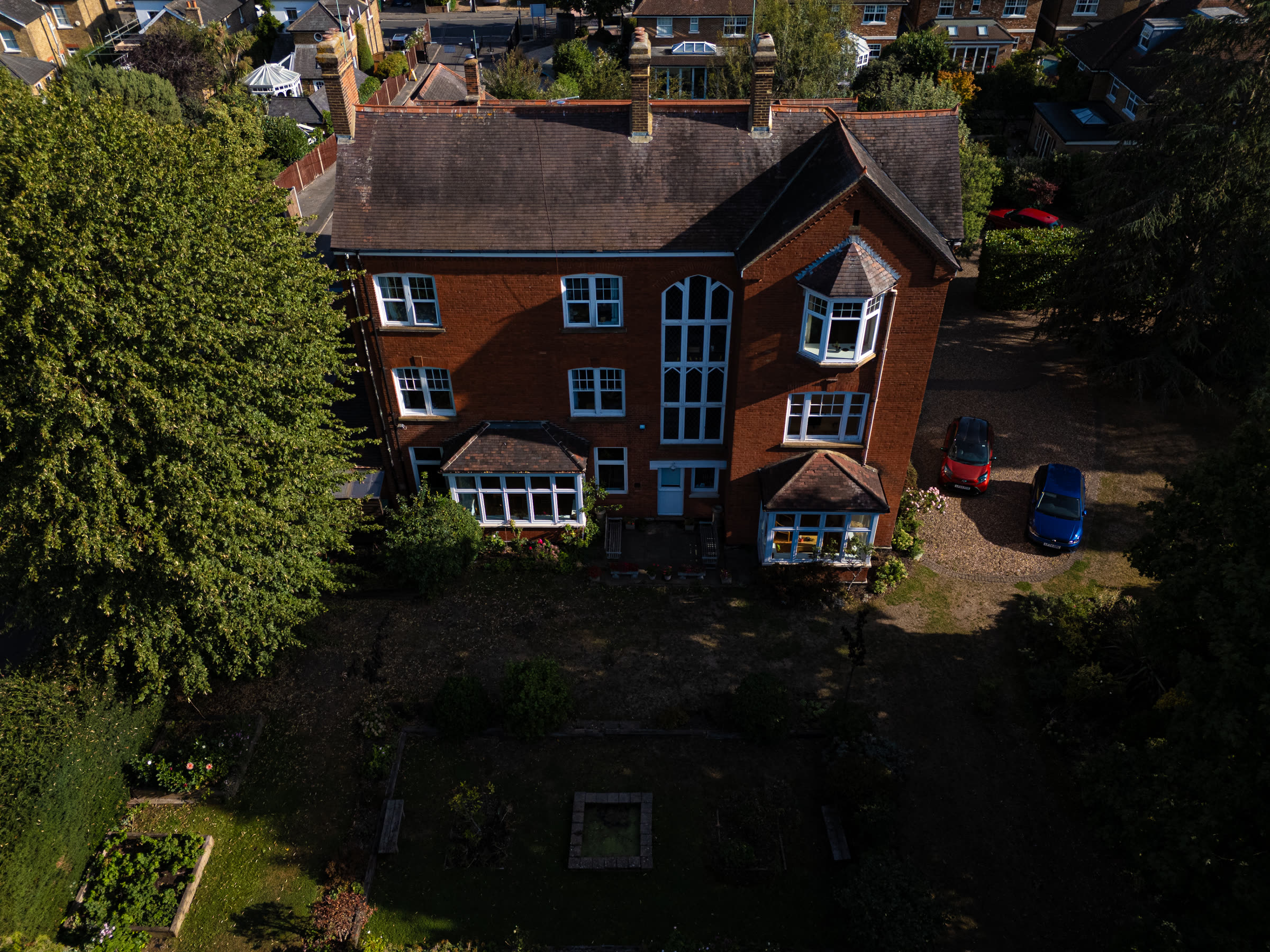 Aerial view of the retreat centre and its walled garden